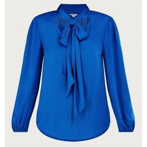 BANANA REPUBLIC New Royal Blue Tie-Neck Blouse - Medium TALL